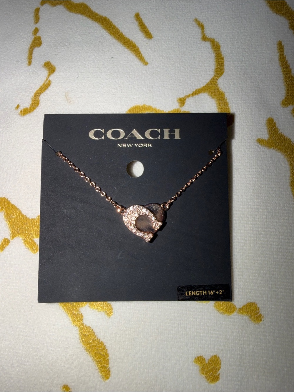 COACH Rose Gold Crystal C Toggle Necklace